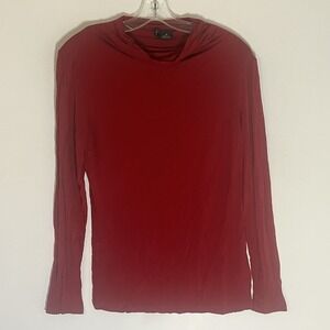 New Directions Top Womens Medium Red Cowl Neck Layering Shirt Long Sleeve Soft M